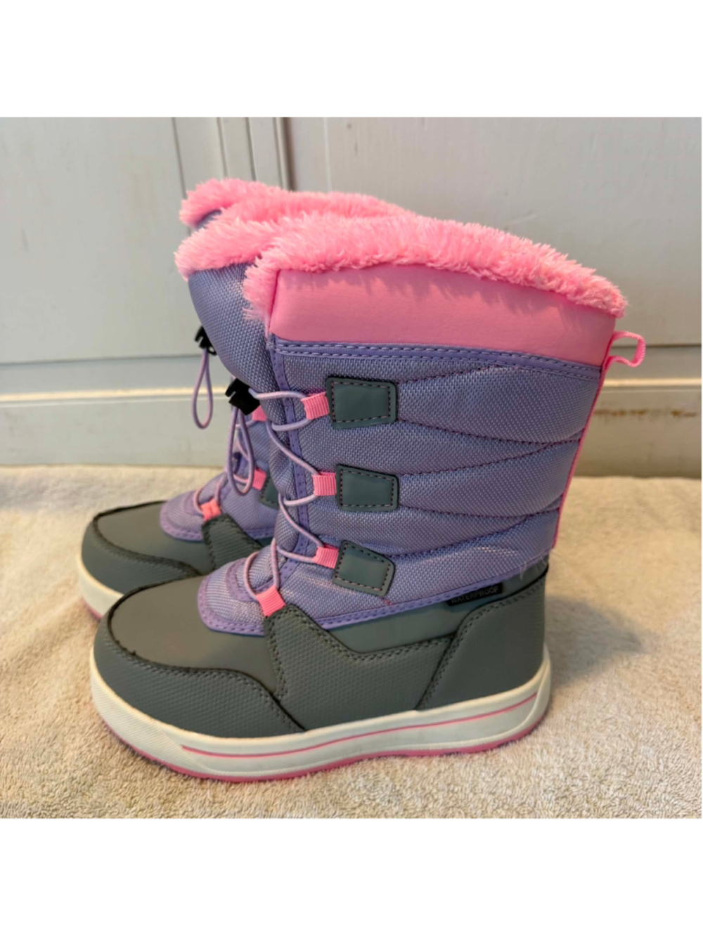 Girls Wonder Nation Waterproof Snow Boots Size 2 Purple Grey - Picture 2 of 15